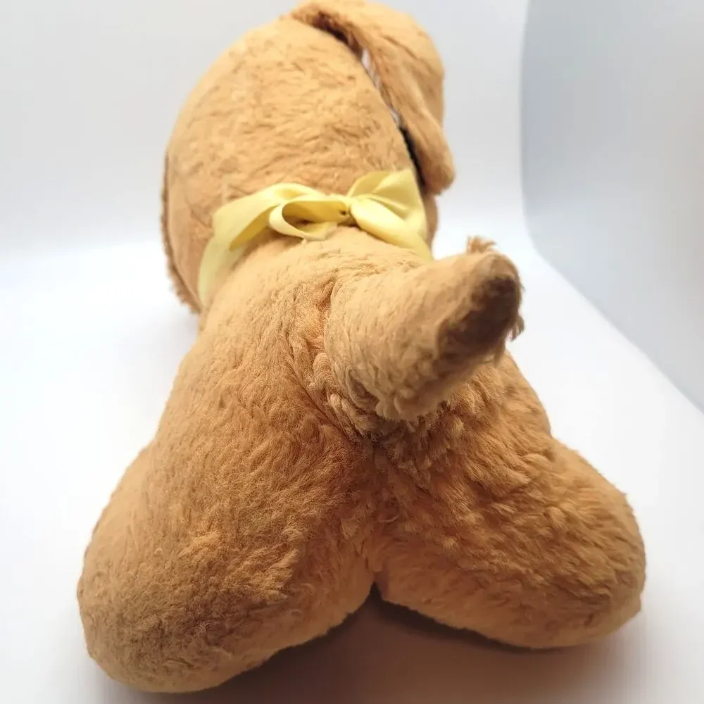 Vintage Sleeping Dog Puppy Stuffed Animal Plush Toy Collectible Yellow Ribbon